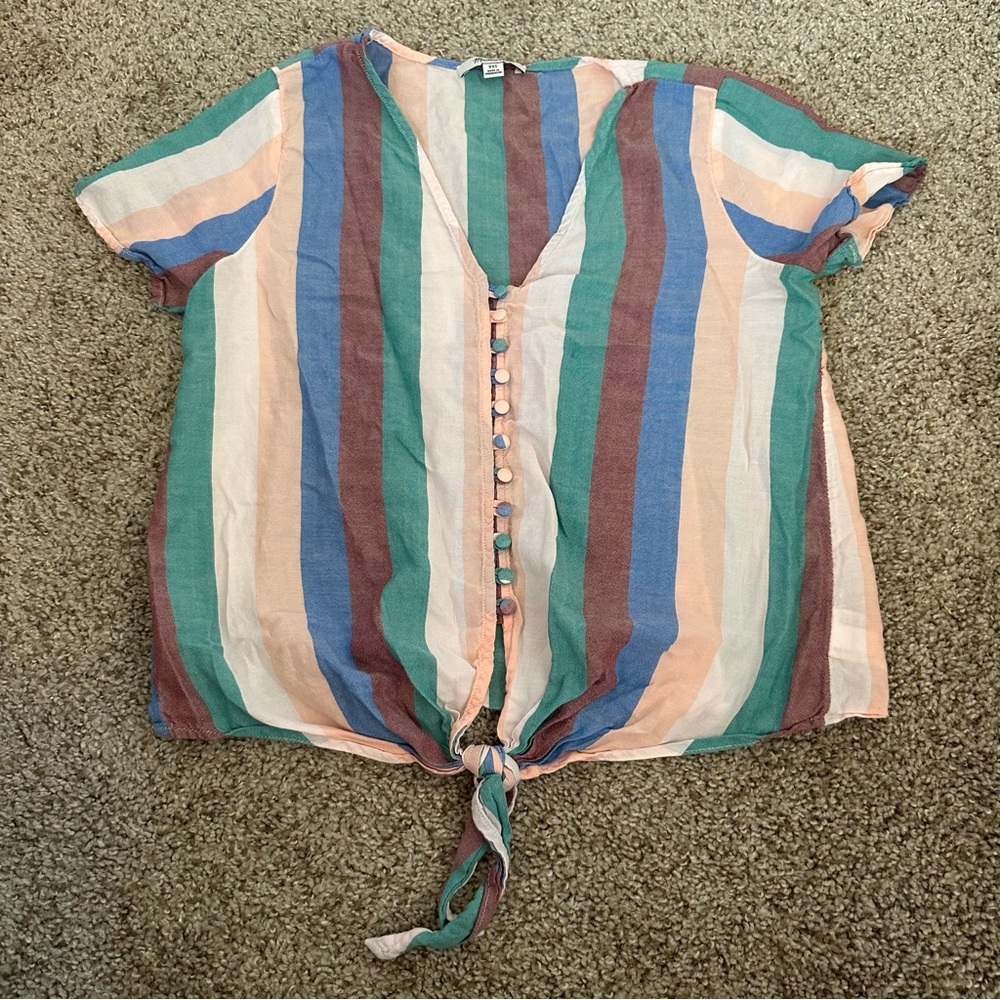Madewell Novel Tie-Front Button Top in Flagstaff Stripe  Multicolor Preppy - Picture 4 of 7